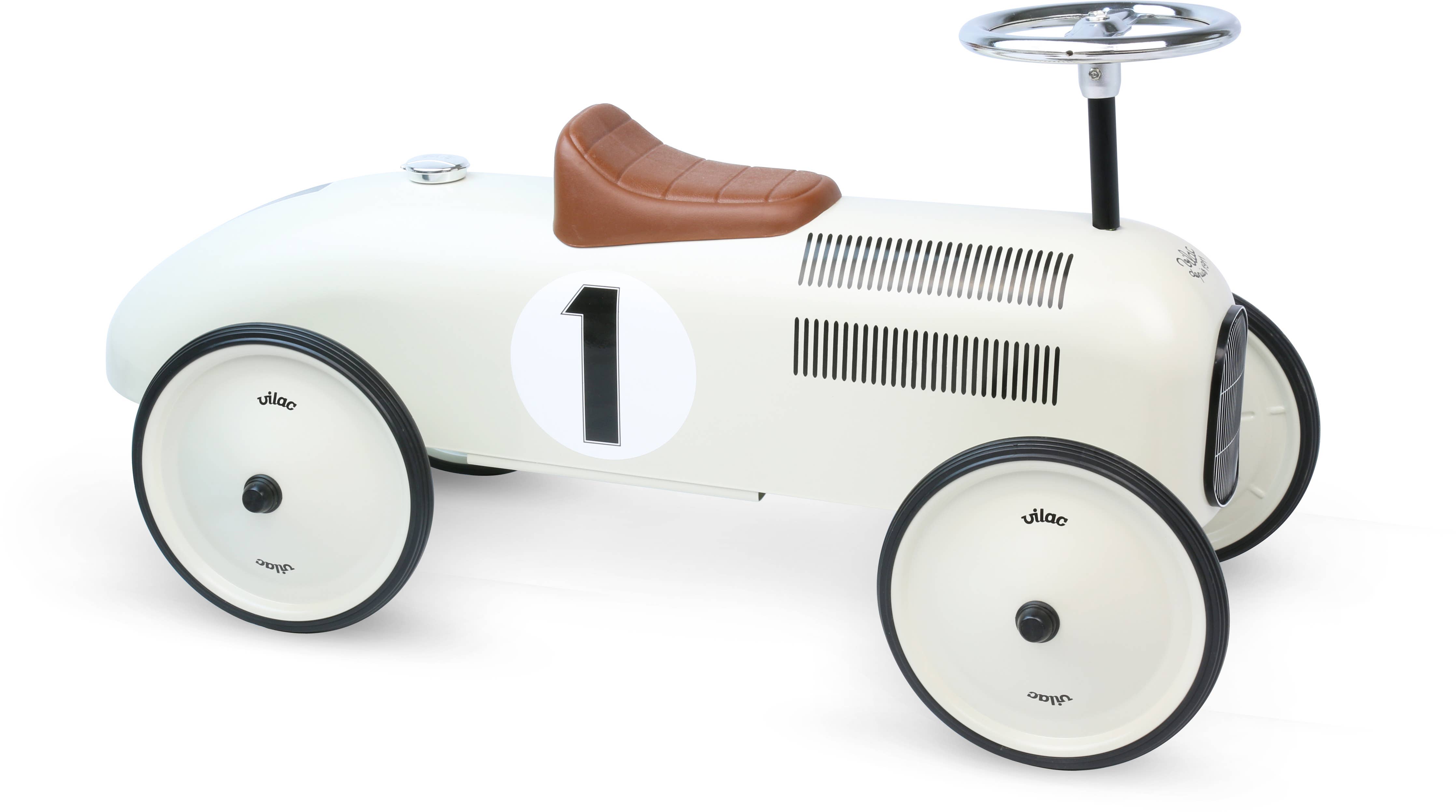 Vilac Classic British Racing White Metal Ride-On Car – TollersToys